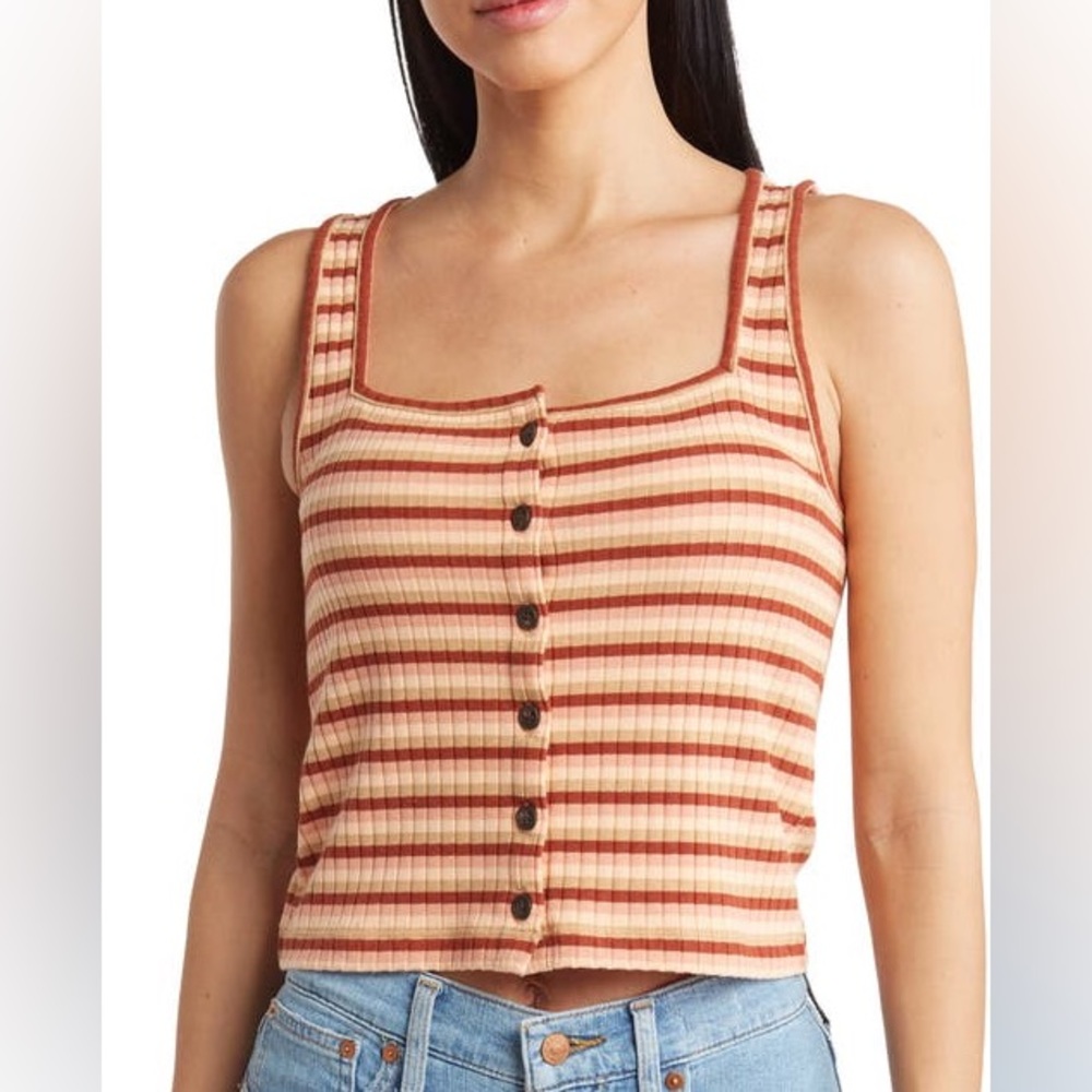 Madewell Ribbed Button Front Tank Top in Burnt Umber, XXS